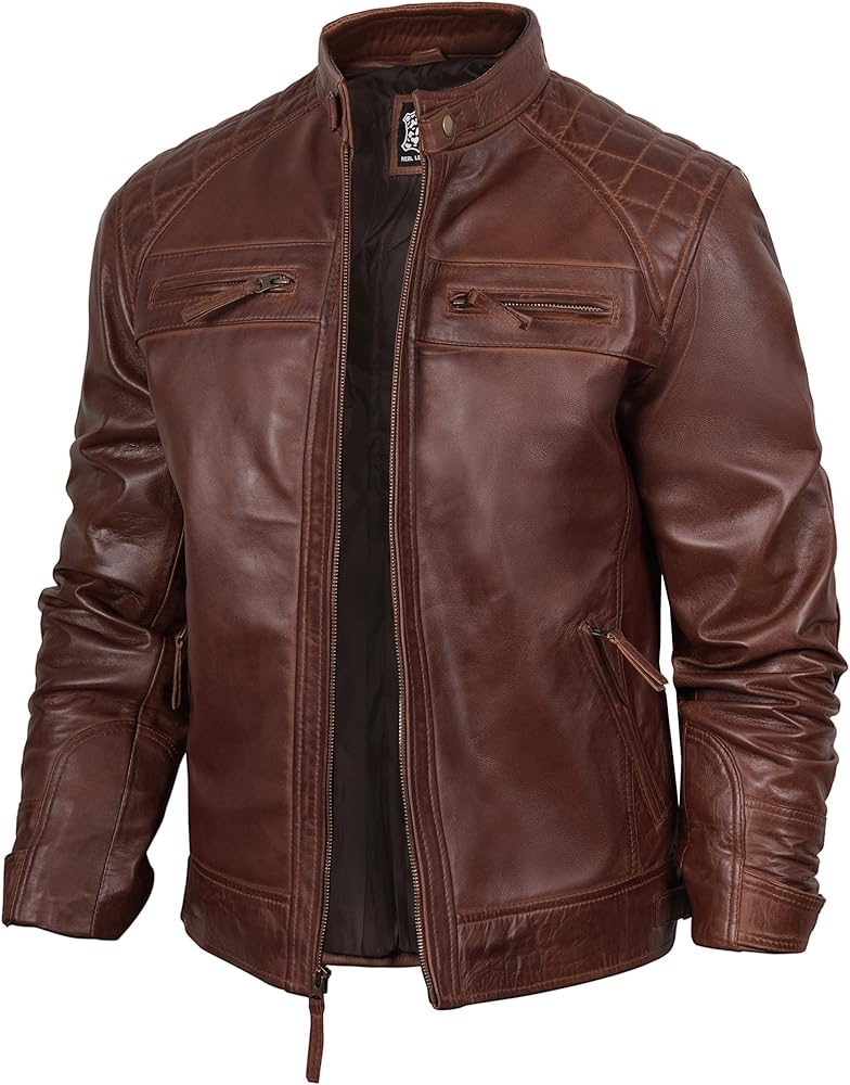fjackets Real Lambskin Leather Biker Jacket — Quilted Cafe Racer