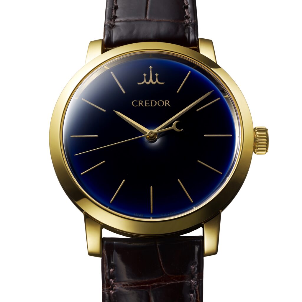 世界で30本のみ。クレドール50周年を記念した瑠璃金彩の磁器ダイヤル