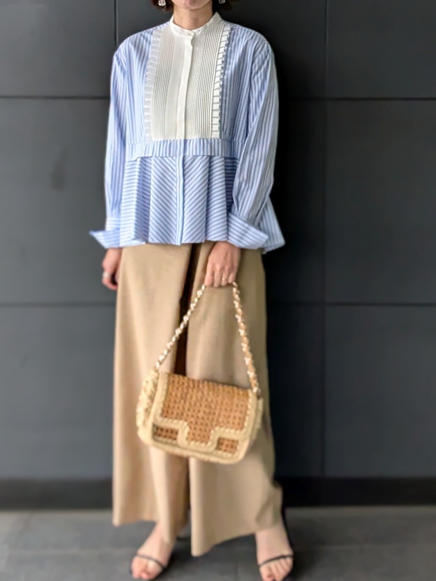 MARILYN MOON】マリリンムーン タックフリルフレアシャツ tuck frill