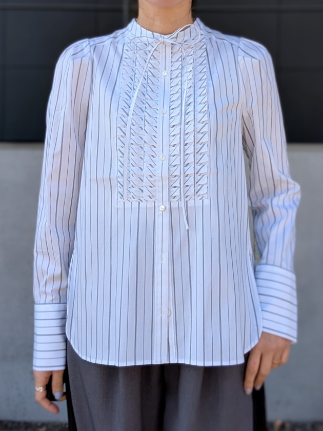 MARILYN MOON】マリリンムーン タックフリルストライプブラウス tuck