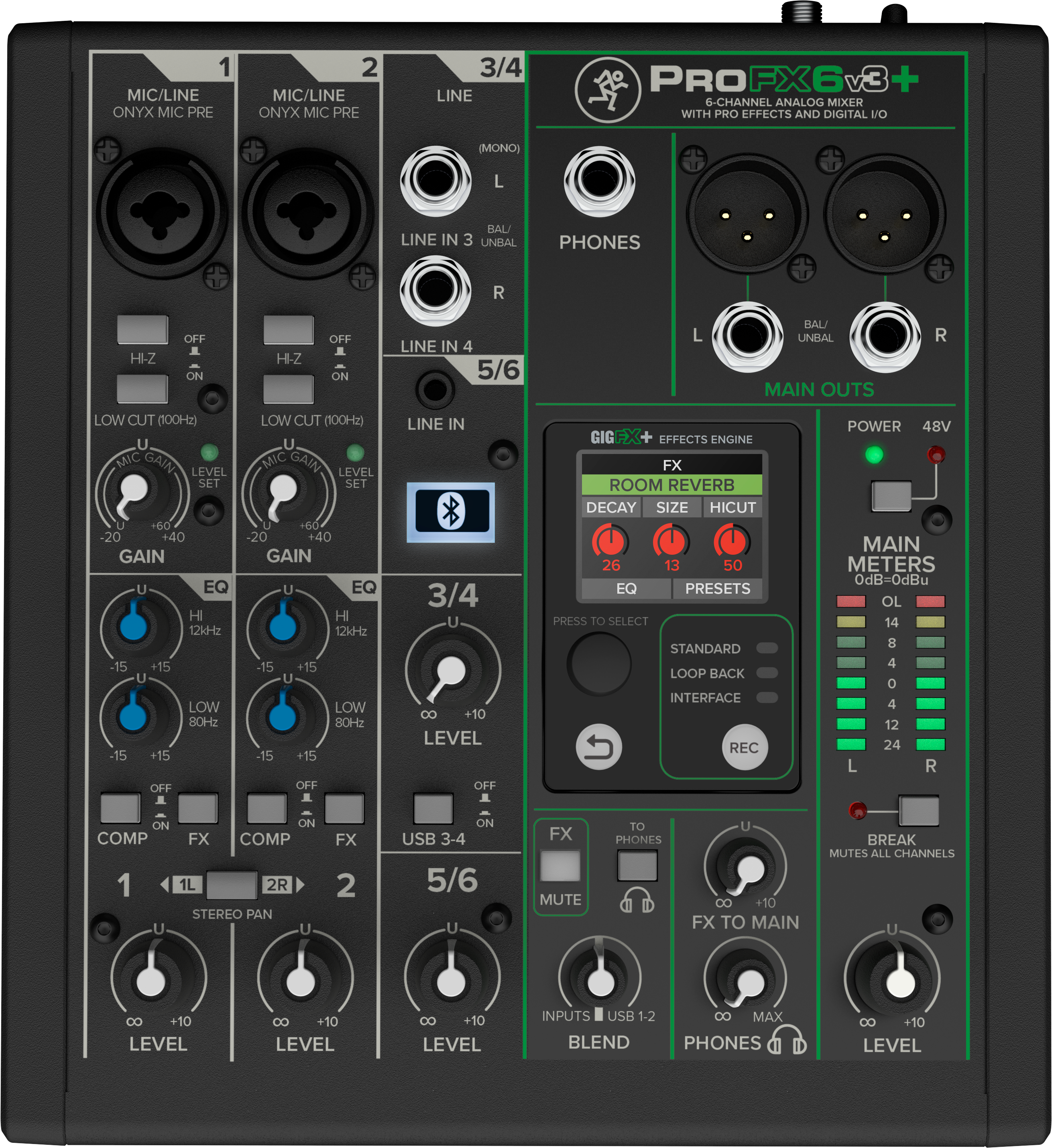 6チャンネルアナログミキサー WITH Enhanced FX、USBレコーディング