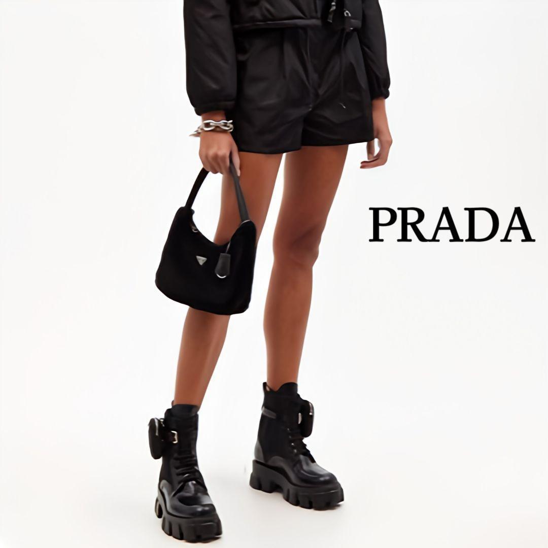 新品そっくりさん⭐PRADA プラダ モノリス ポーチ付 ブーツ38 黒