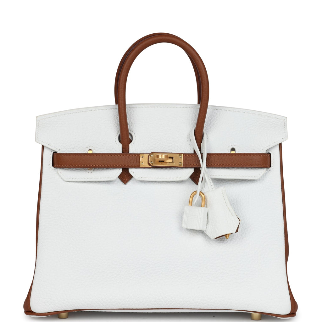Hermes Special Order (HSS) Birkin 25 White and Gold Clemence Brushed G