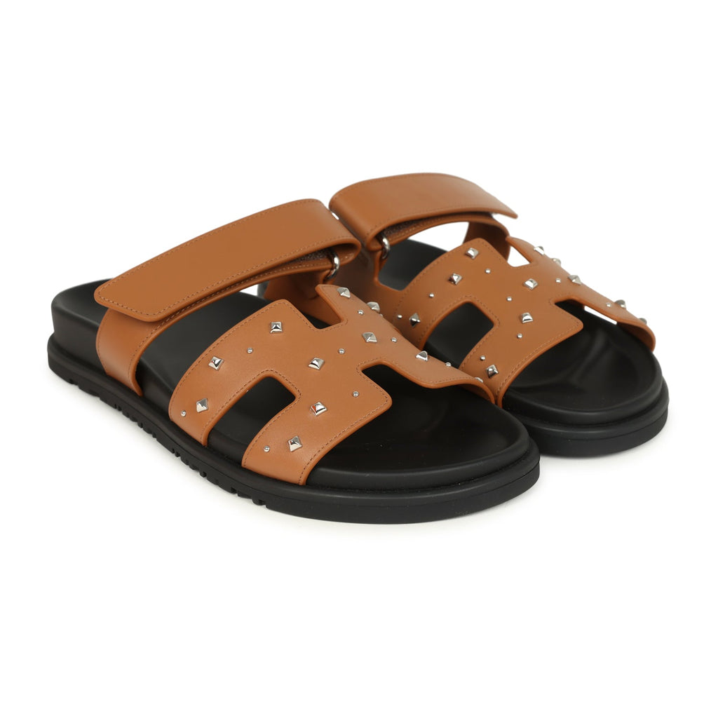 Hermes Chypre Techno Sandals Naturel Studded Calfskin Palladium Hardwa