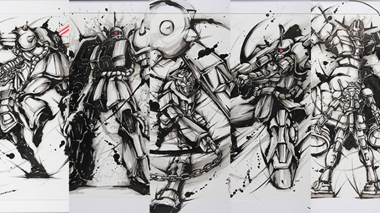 力強く勢いある墨汁感！モビルスーツを水墨画で描く「武人画×機動戦士