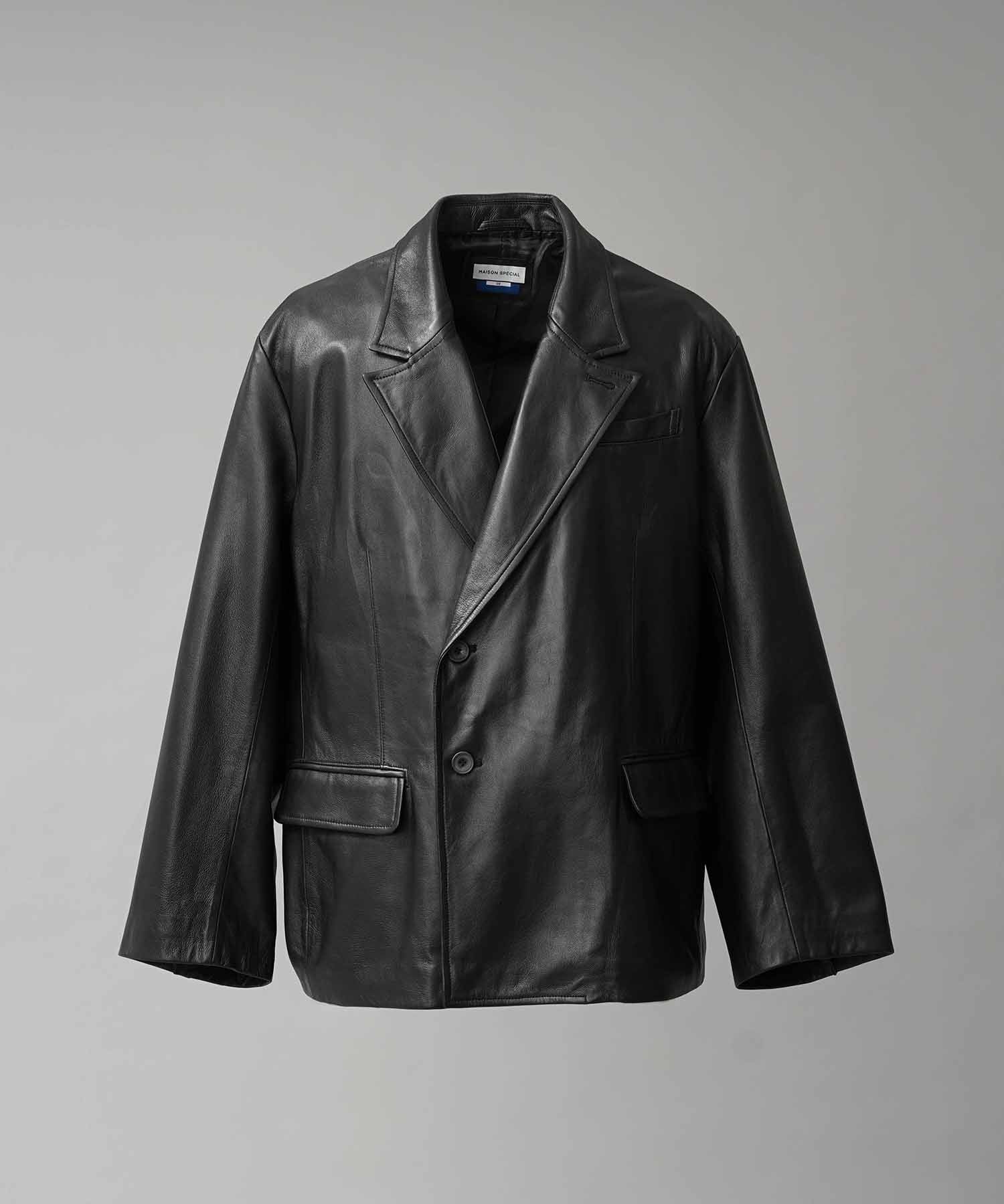 Sheep Leather Peaked Lapel Semi-Double Tailored Jacket
