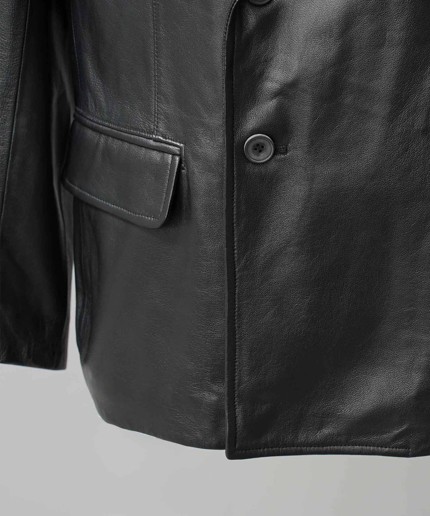 Sheep Leather Peaked Lapel Semi-Double Tailored Jacket