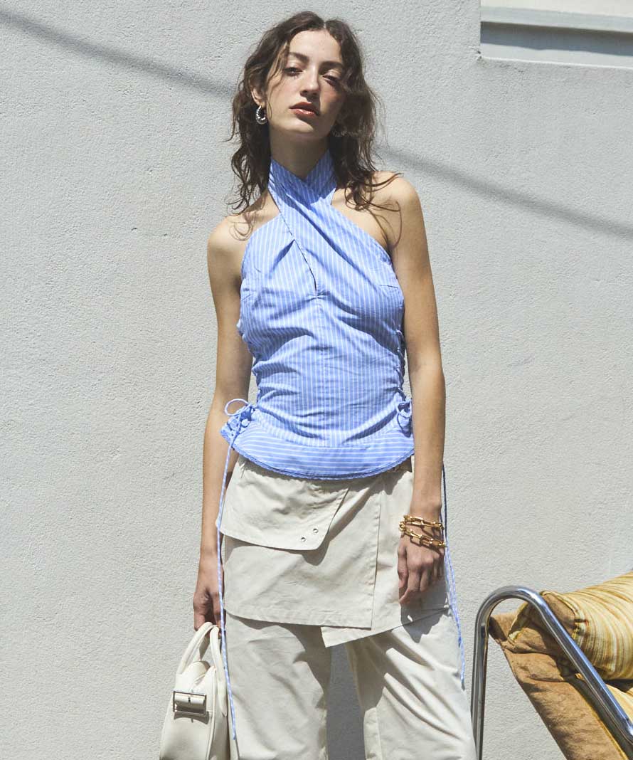 Side Lace Up Halter Neck Tops