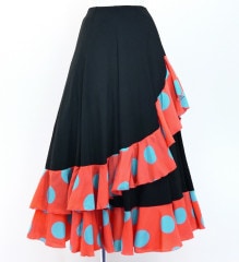 フラメンコ 水玉 斜めフリル ファルダスカート ブルー 3047bl