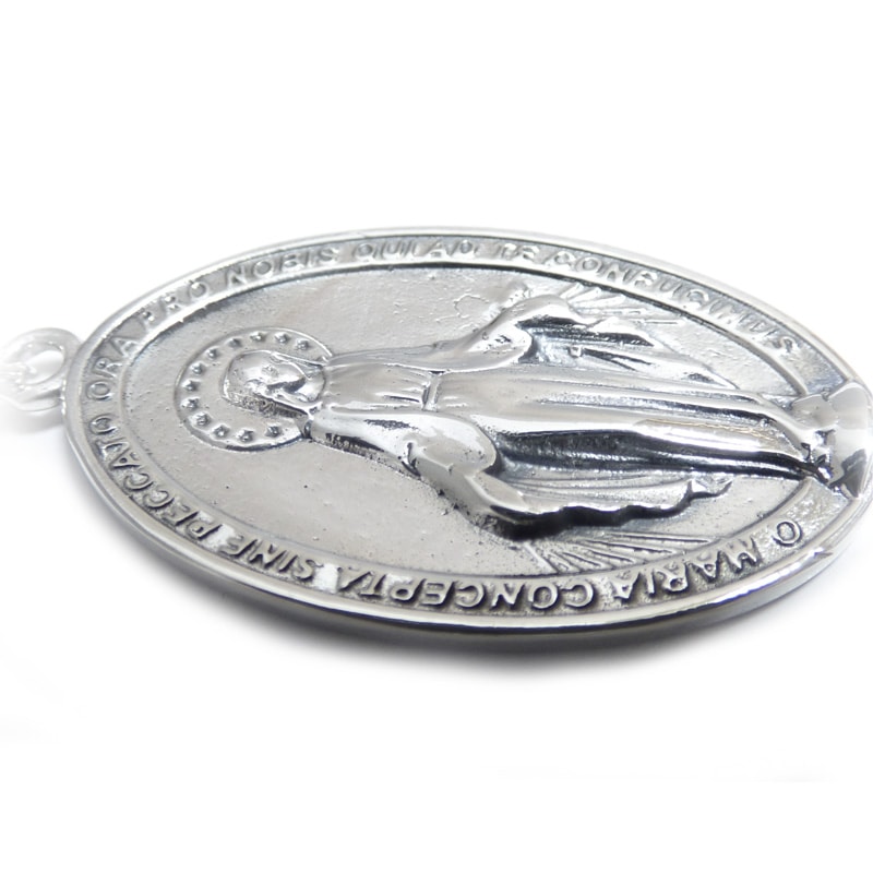 ITALY】38mm 聖母マリア 不思議のメダイ シルバー ペンダント トップ