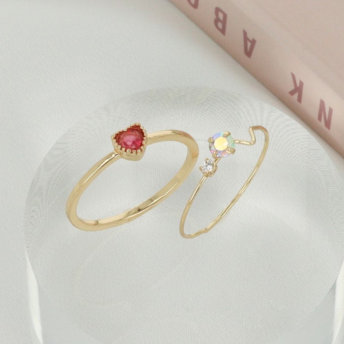 セットリング 9号 ハート カラーストーン 2本セット | リング,セット