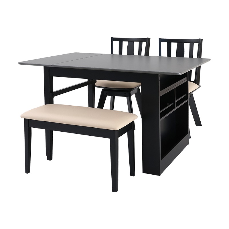 ダイニング4点セット 伸長テーブル CALM4 90EXT BK/M-GY + 回転チェア