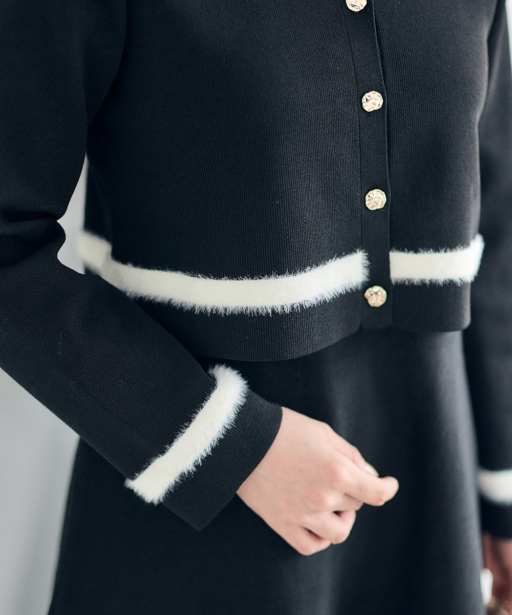 SALE】シャギー衿ニットワンピース×ノーカラーカーディガンセット