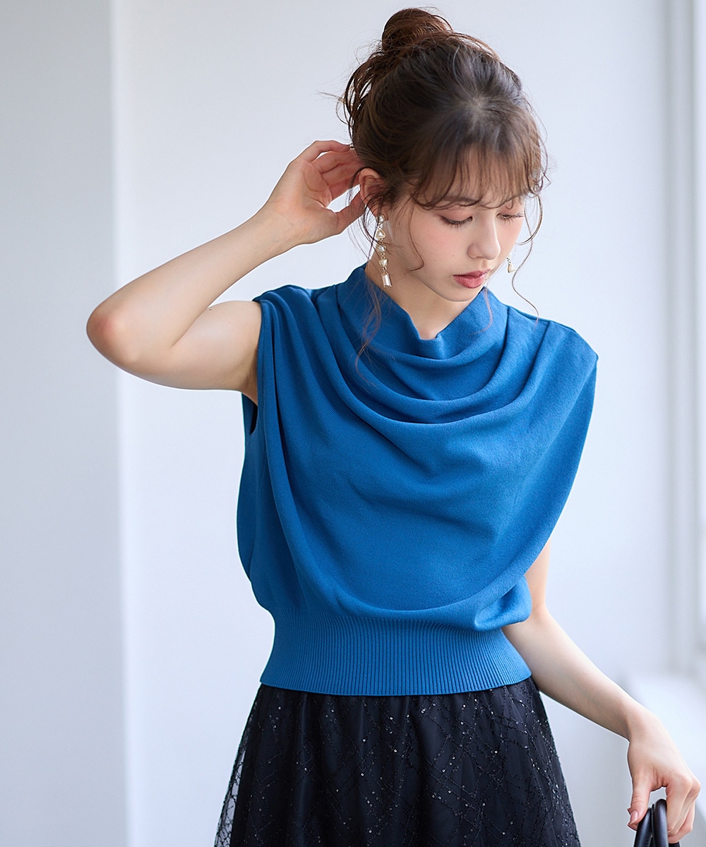 SALE】ドレープネックフレンチスリーブニットプルオーバー - 12Twelve