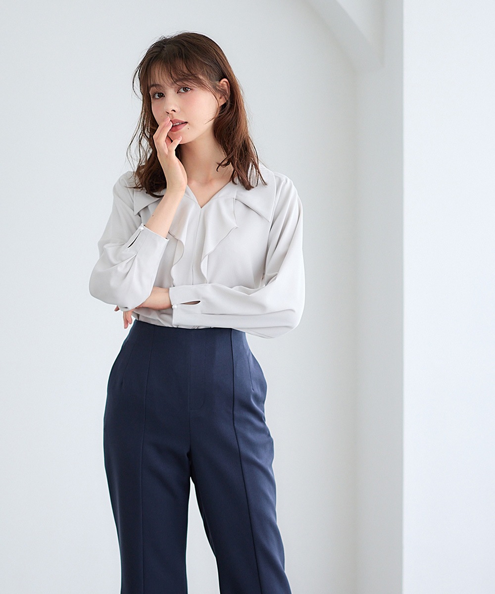 SALE】【Mimi Special Collaboration】前立てフリル開襟ブラウス