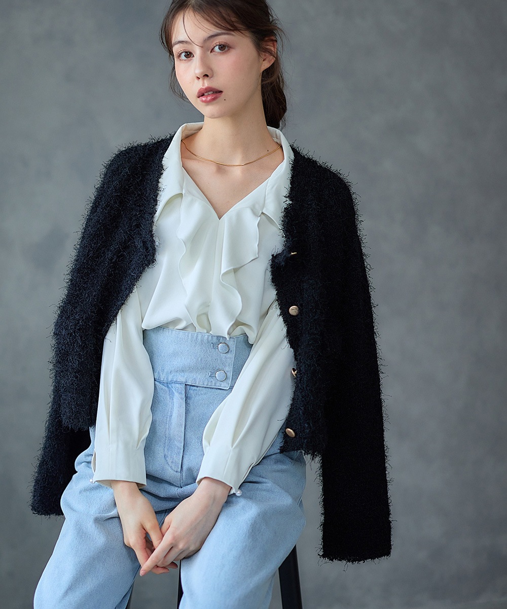 SALE】【Mimi Special Collaboration】前立てフリル開襟ブラウス