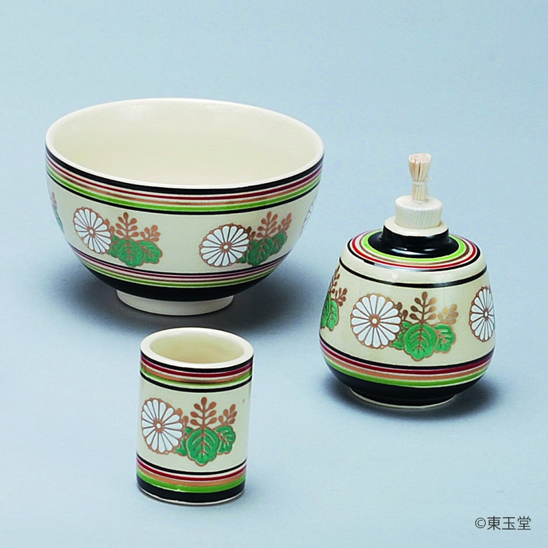 茶箱、盆、野点篭,茶碗・振出・茶巾筒 三点セット のご紹介ページ