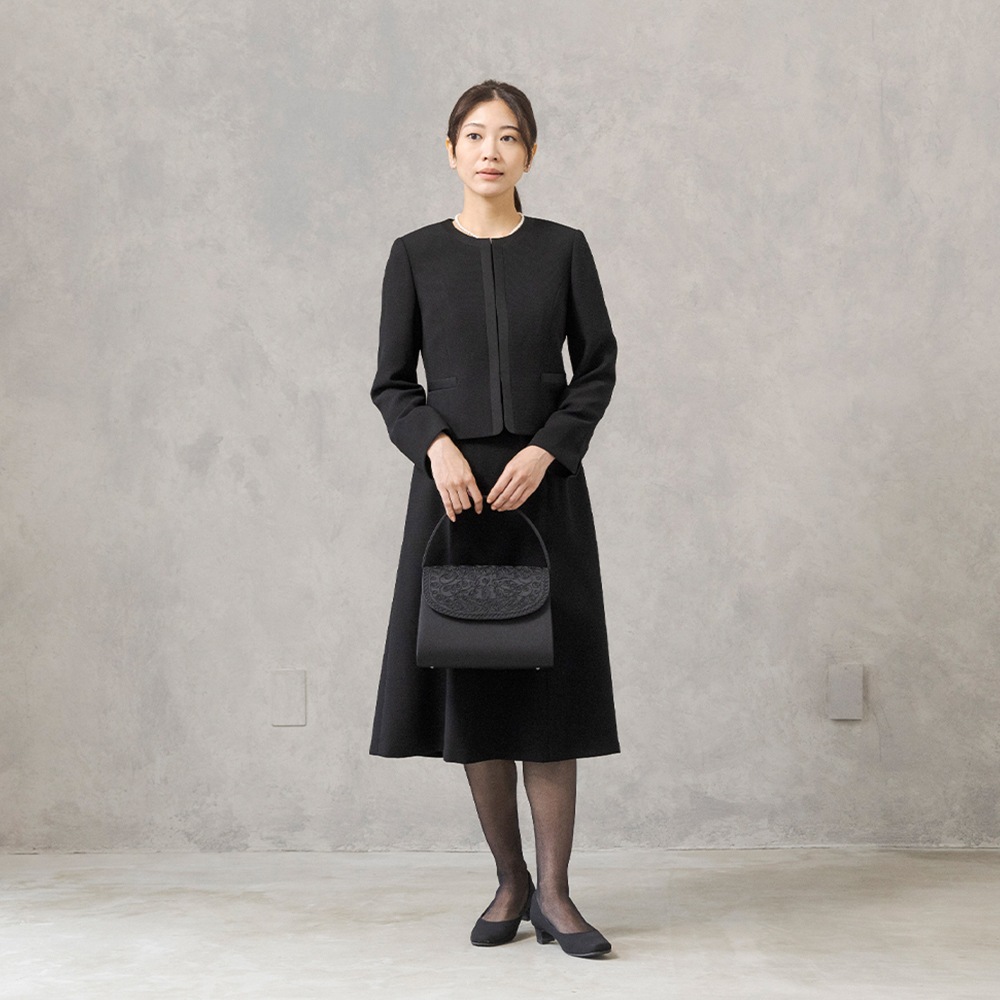 HIROMI YOSHIDA Black 1203420]ノーカラージャケット×シフォン