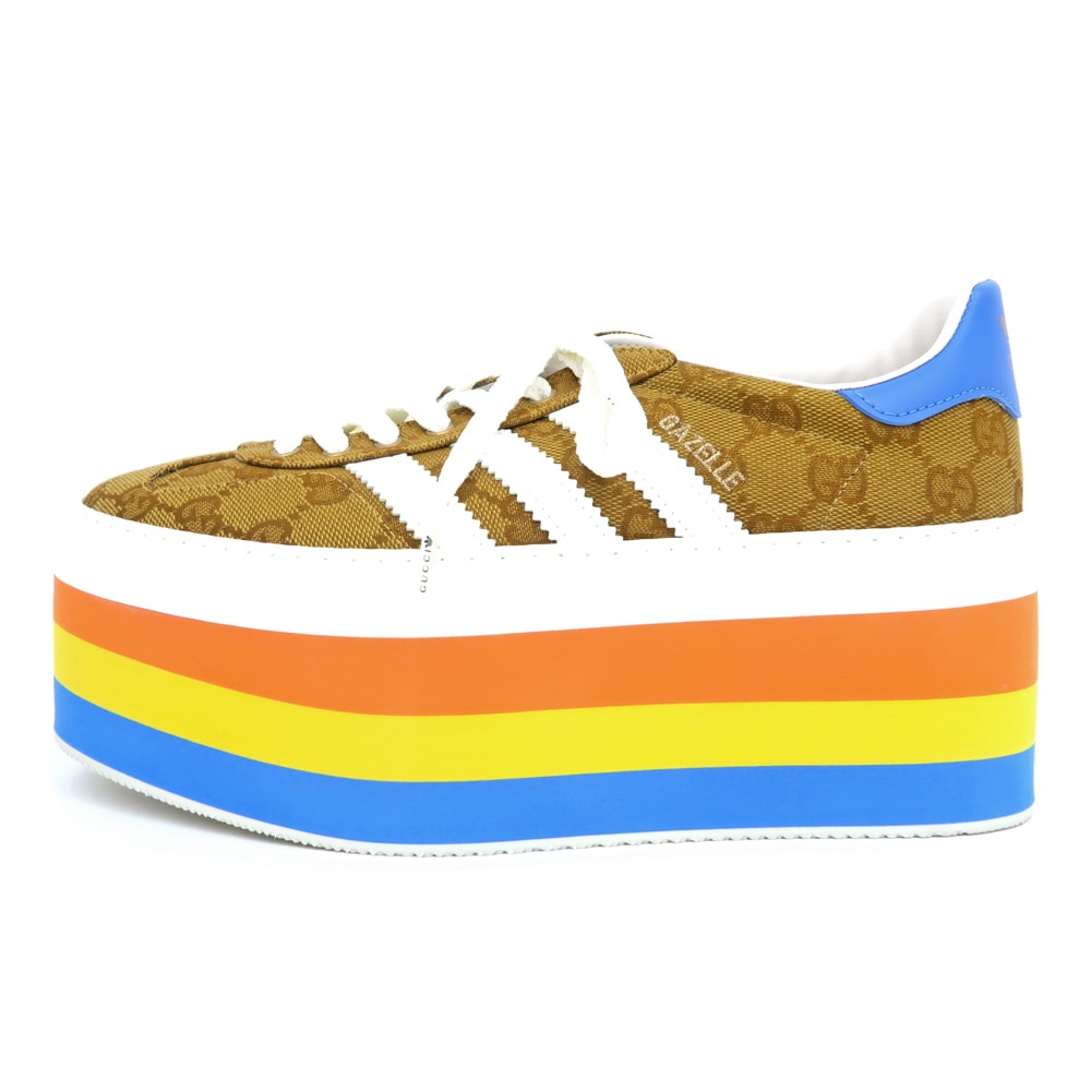 名東】【GUCCI】グッチ アディダス コラボ スニーカー 厚底 ガゼル GG