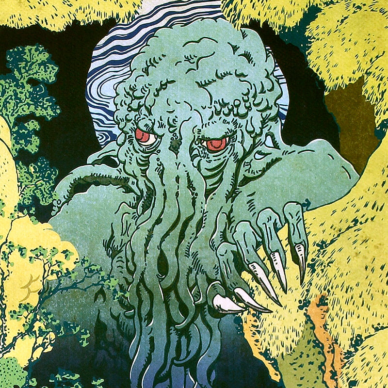 クトゥルフ神話 浮世絵ファブリックボード「邪神滝廻り 滝の奥より現れ