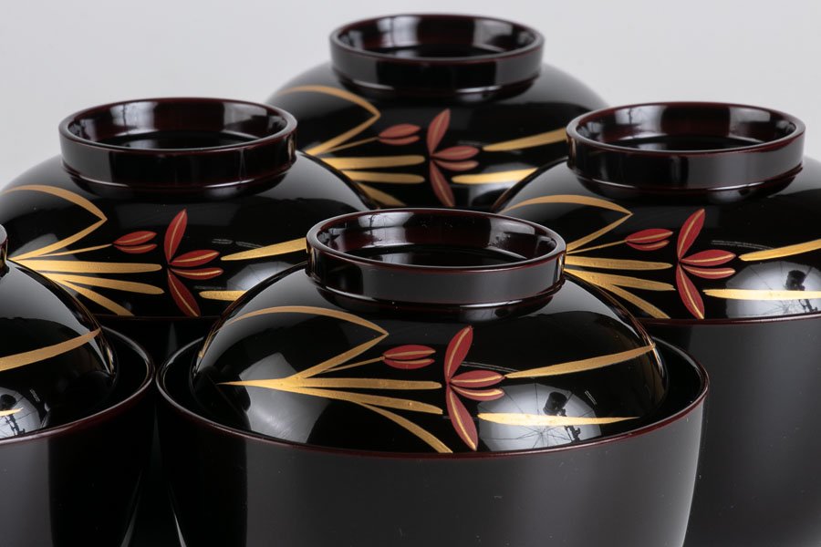 輪島塗 蘭蒔絵吸物椀 5客セット うるし工芸 米永 箱付 13372