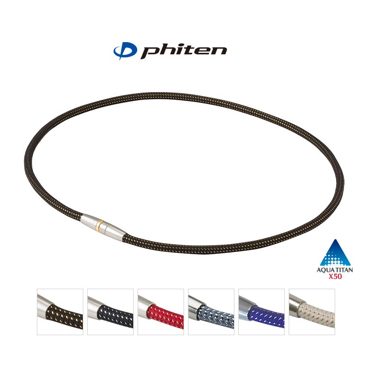 Phiten ファイテン RAKUWA 磁気チタンネックレス メタルトップ アクア