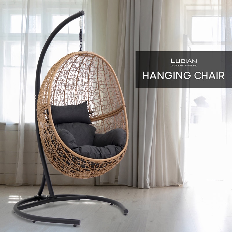 ハンギングチェア エッグ型 木目調 クッション付き LUCIAN