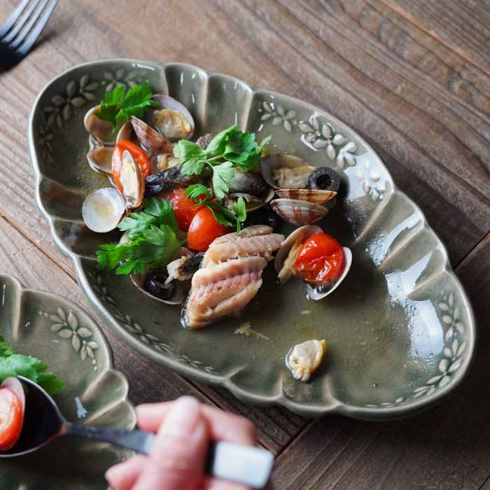 益子焼 ラビエ 浅鉢（大） グレー / シンデレラシリーズ わかさま陶芸