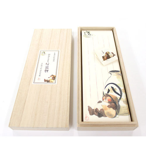 沓掛ろっか 桐箱花鳥箋 信楽狸 (RKI-015) 包み香入りの美濃和紙一筆箋