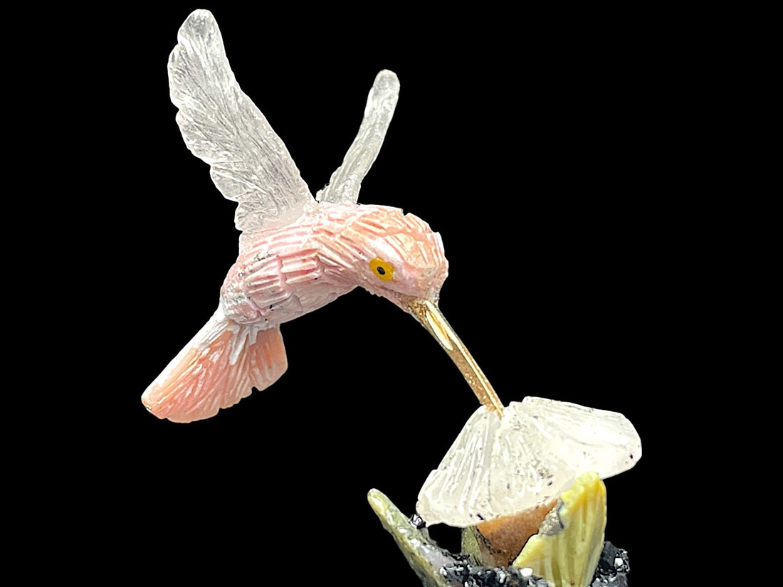 ペルー産 鳥彫刻 ＆ 天然石 (ハチドリ)