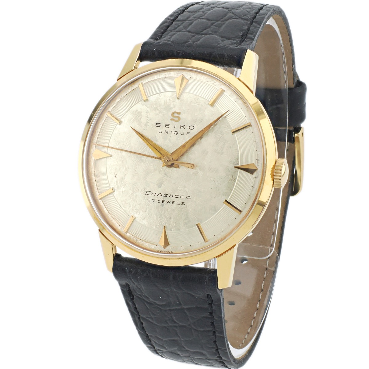 セイコー ユニーク Sマーク 槌目文字盤 J14106 金メッキケース 17石 手