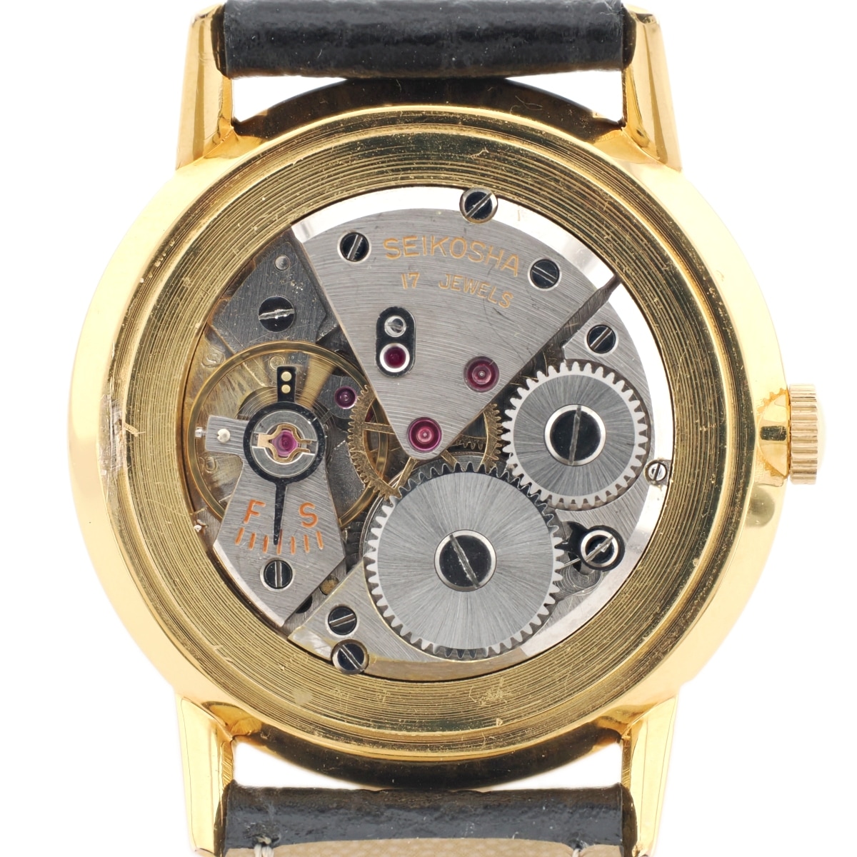 セイコー ユニーク Sマーク 槌目文字盤 J14106 金メッキケース 17石 手
