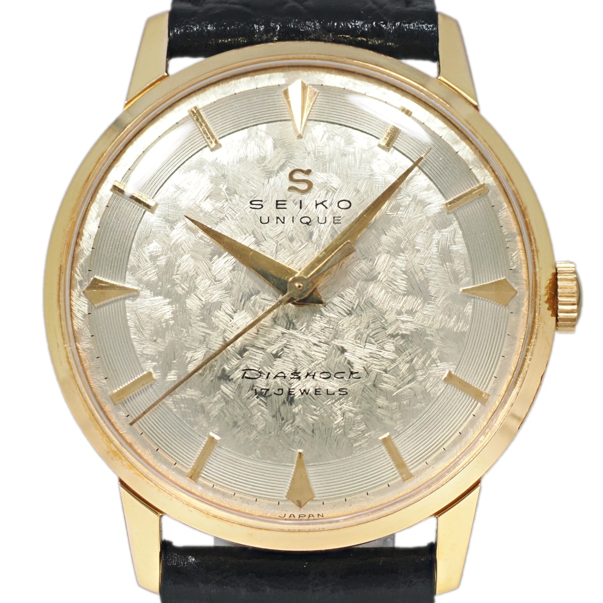 セイコー ユニーク Sマーク 槌目文字盤 J14106 金メッキケース 17石 手