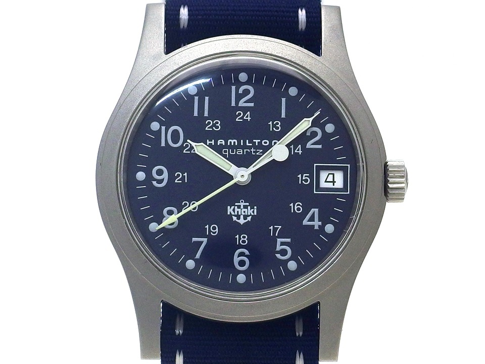 ハミルトン カーキ 9797 ネイビー文字盤 裏蓋刻印あり クオーツ USED