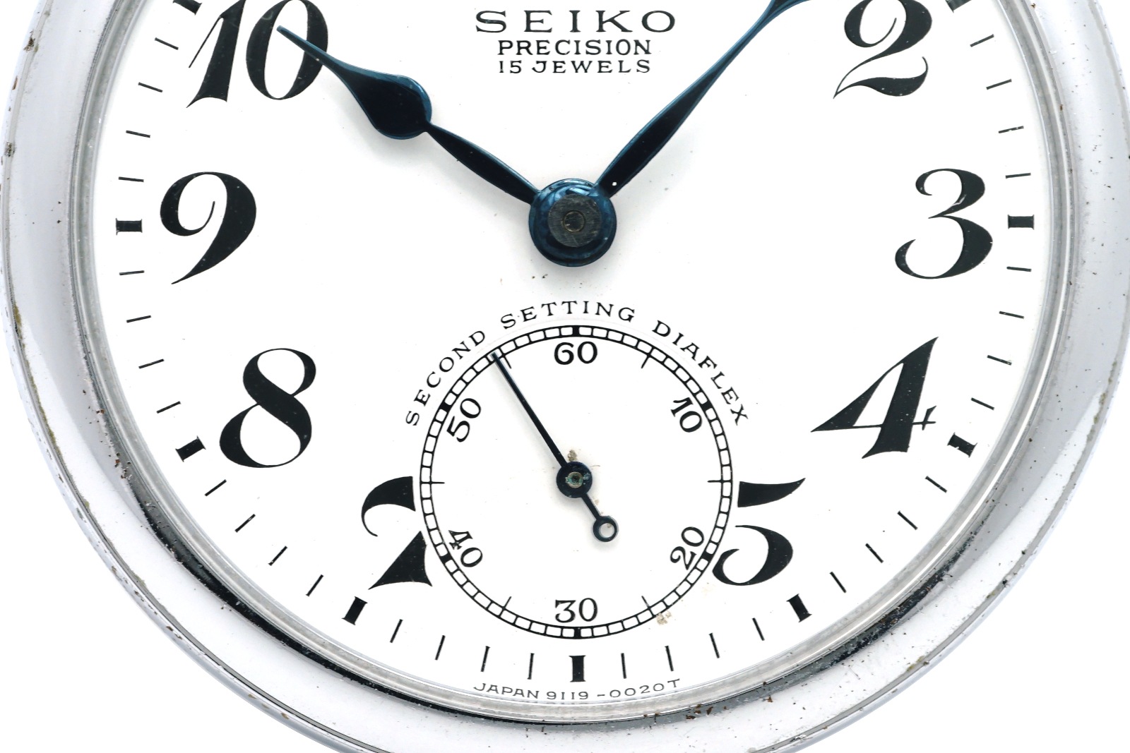 セイコー プレシジョン 懐中時計 青針 セコンドセッティング 鎖付き 15