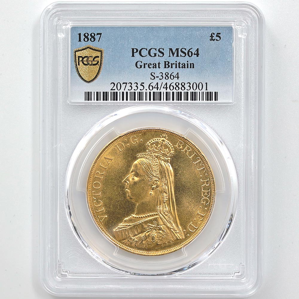 1887 英国 ヴィクトリア女王 ジュビリーヘッド 5ポンド 金貨 未使用