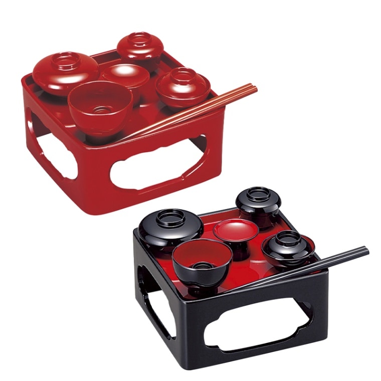 仏具 会津塗り PC仏膳椀（霊供膳・御霊膳）セット 朱／黒内朱 5.5寸