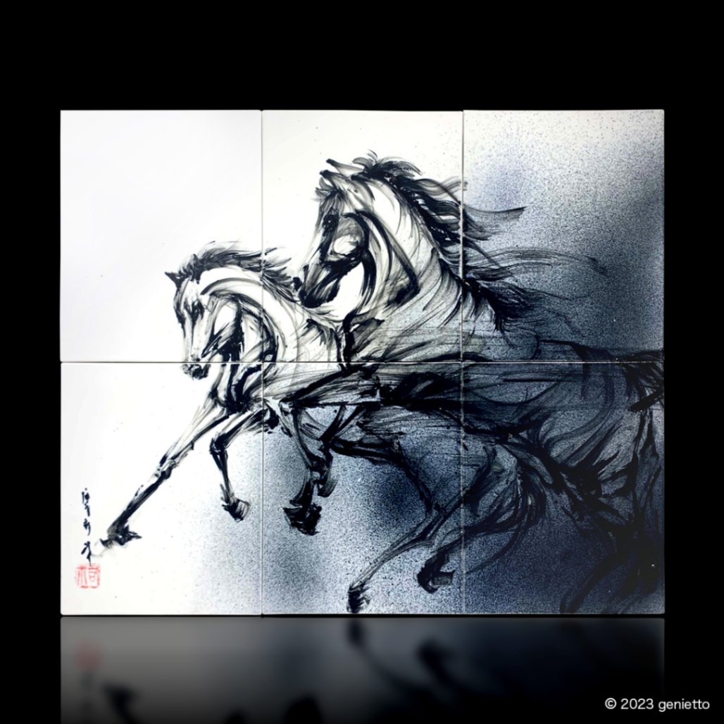 直筆陶墨画「憂忘嬉々」 | 墨絵・陶墨画アーティスト 西元祐貴 Yu-ki