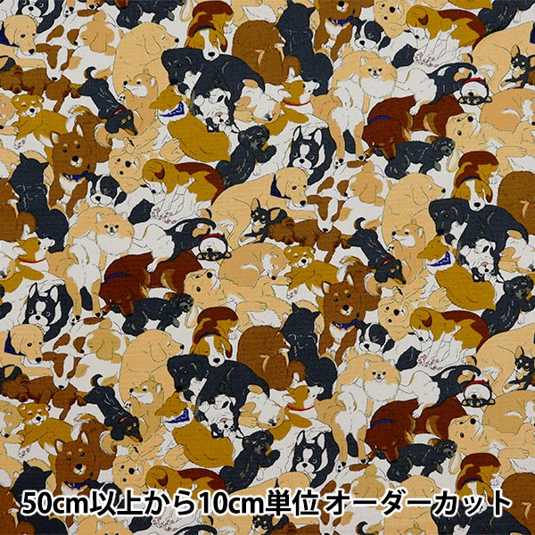 数量5から】 生地 『オックス アニマル 犬ぎっしり AP45806-1A』 生地