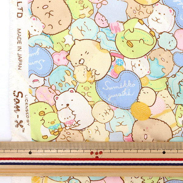 数量5から】 生地 『オックスキルト すみっコぐらし ぎっしり サックス