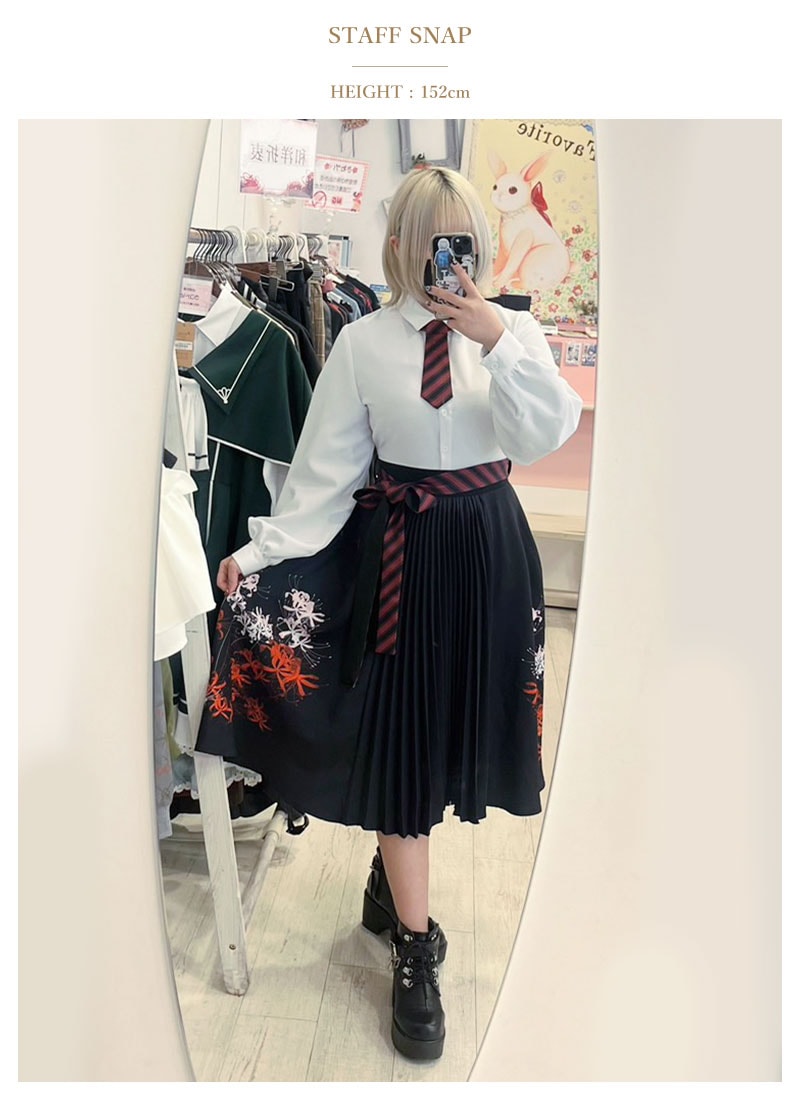 彼岸花の袴風プリーツワンピースと和袖ボレロセット ｜ Favorite