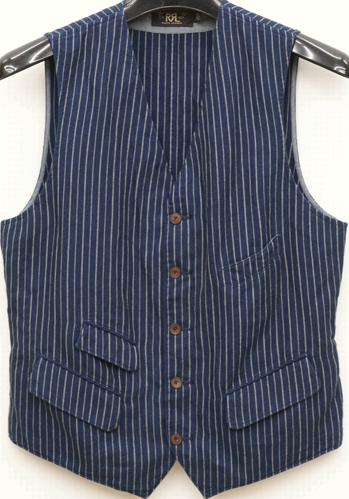 ダブルアールエル) RRL ストライプ ド コットンリネン ベスト