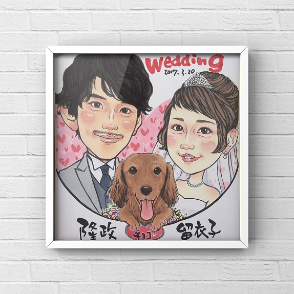 Wedding 色紙サイズ（242x272）3名様｜ペット似顔絵 犬/猫などリアルな