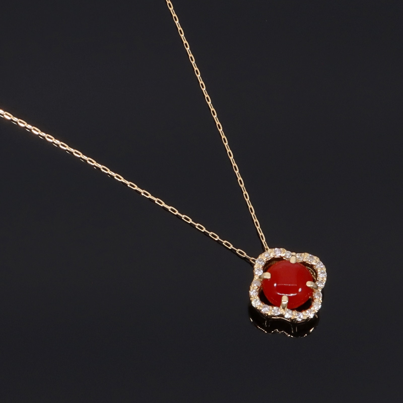 血赤珊瑚】K18 血赤珊瑚フラワーデザイン ネックレス