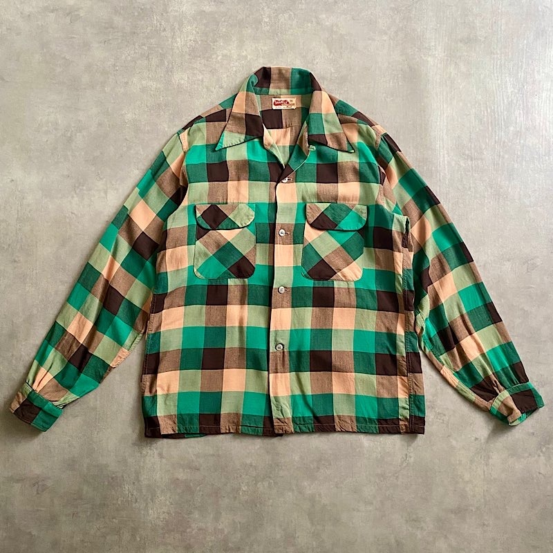 50'S SHARPELY by MARC GABADINE Open Collar Shirt M 50年代