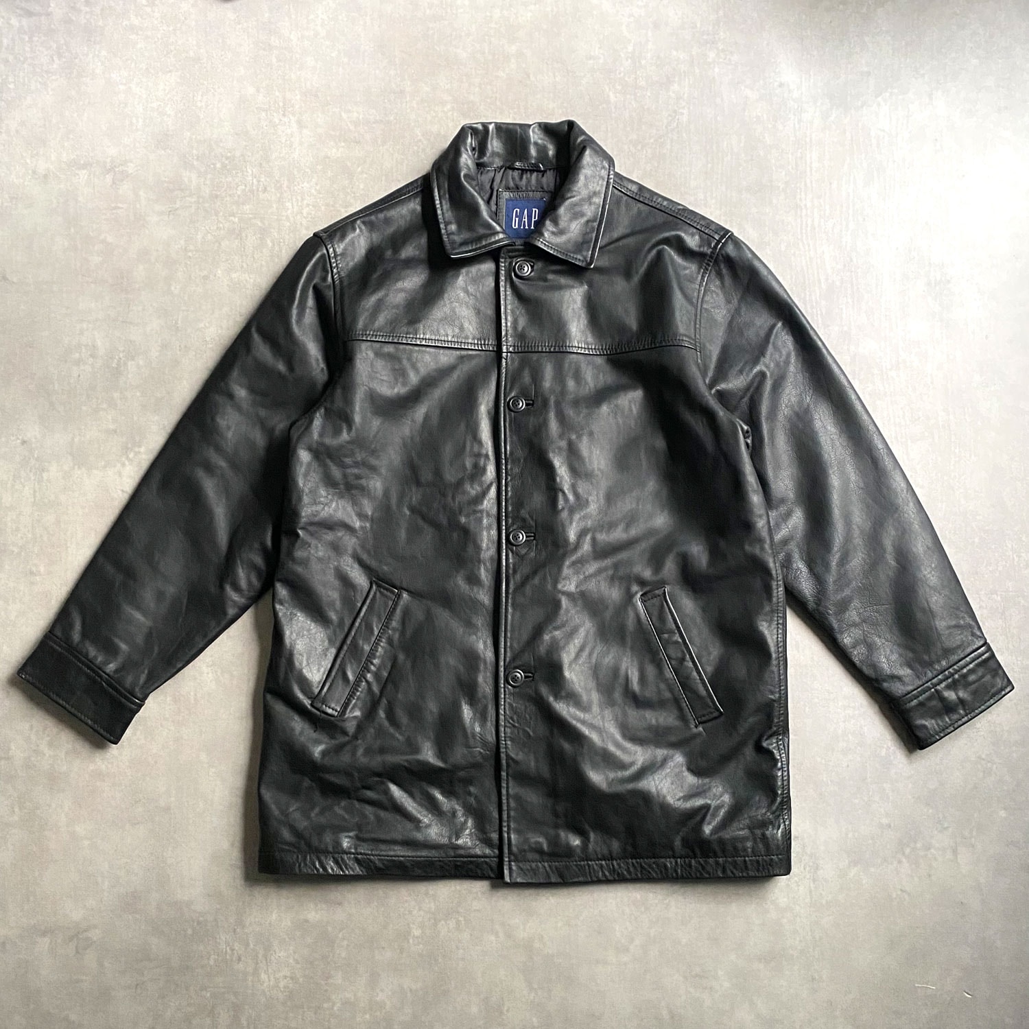90's GAP LEATHER CAR COAT BLACK/M オールドギャップ レザー カー