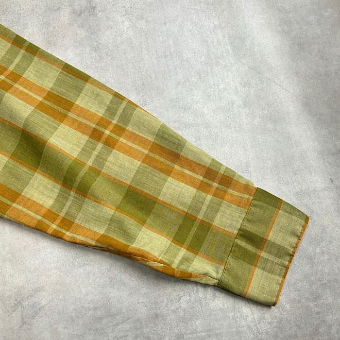 VINTAGE 60's ARROW DECTON PERMA IRON OPEN COLLAR LONG SLEEVE CHECK