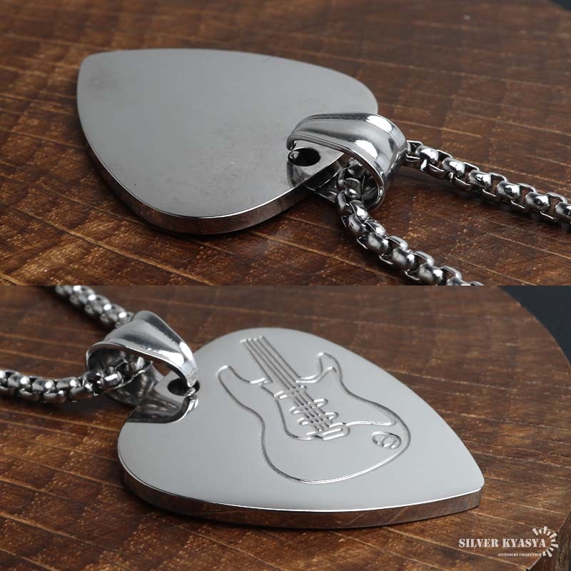 ステンレス ギターピックをモチーフにデザインしたネックレス。 [n314