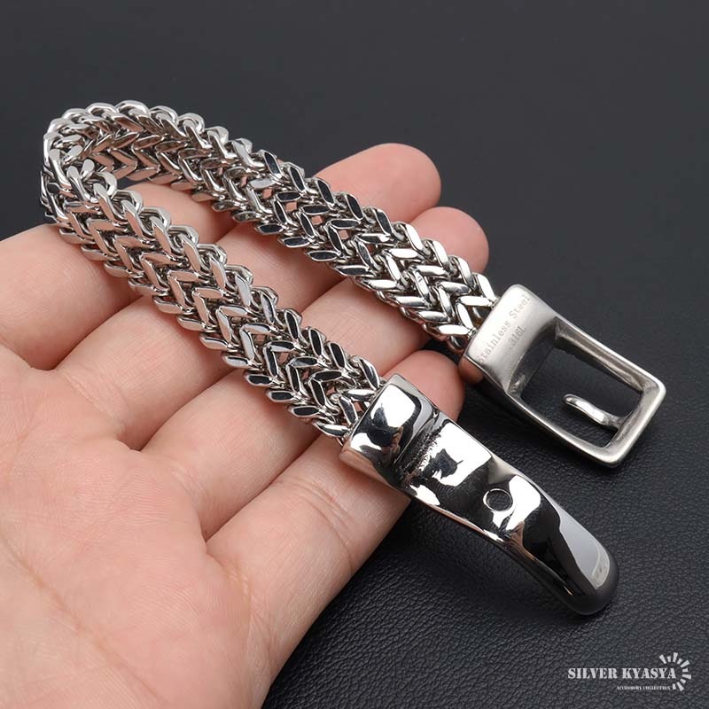 ステンレス 重厚感溢れるベルト風チェーンブレスレット [b990