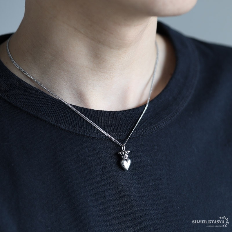 シルバー925 ハート＆王冠 ネックレス [nc024-ns063-cs053-2mm